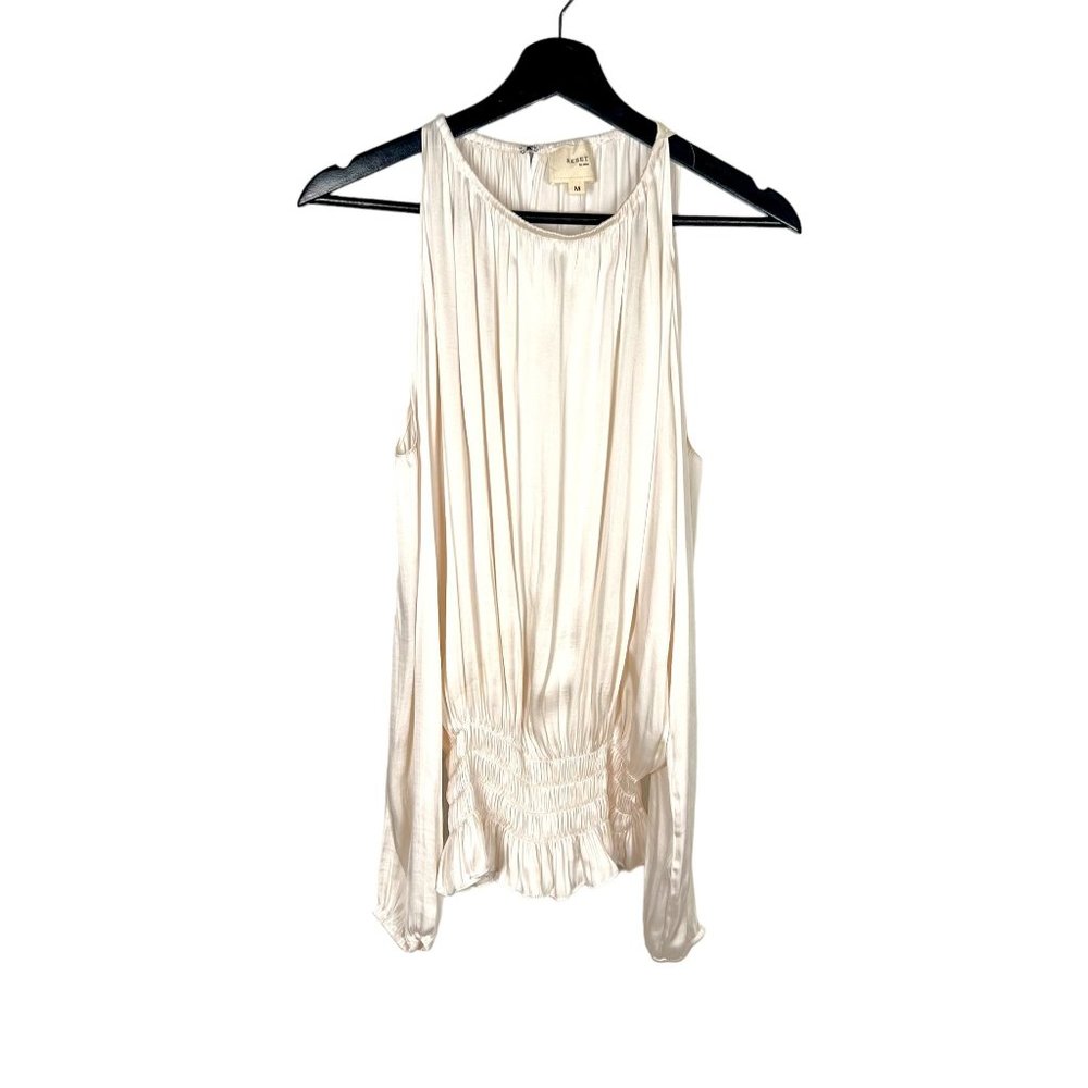 Reset by Jane Ivory Cold Shoulder Long Sleeve Shirred Waist Top Medium